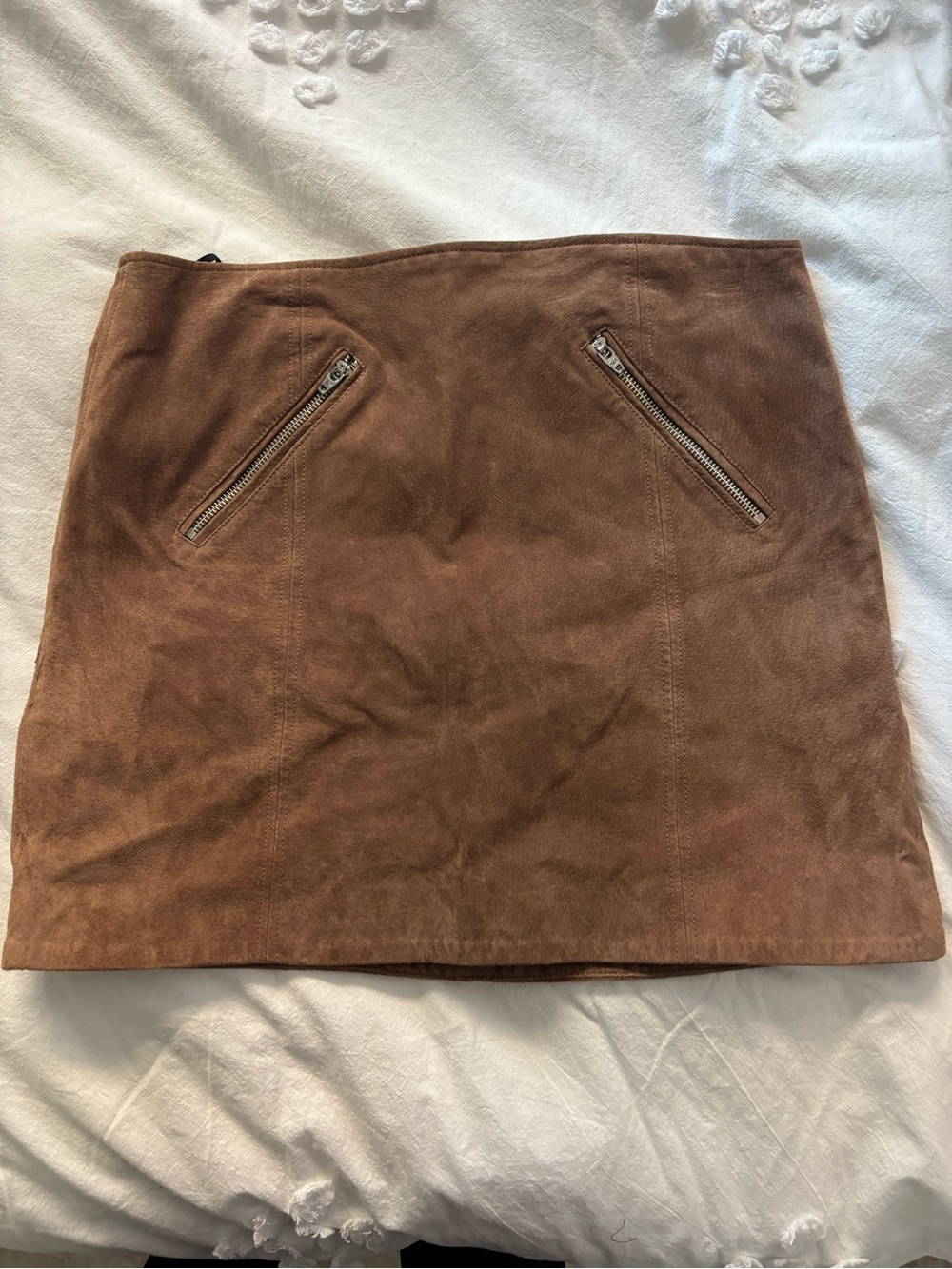 Blank NYC Brown Suede Mini Skirt with Angled Zip Pockets